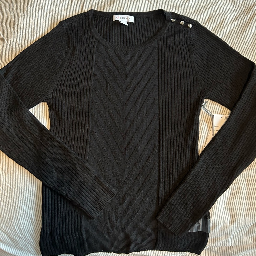Liz Claiborne Ribbed Black Long Sleeve Sweater